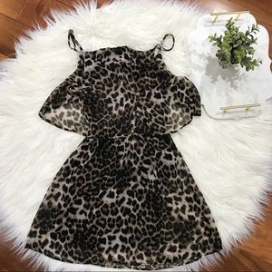 Tobi Animal Print Brown Scoop Neckline Dress